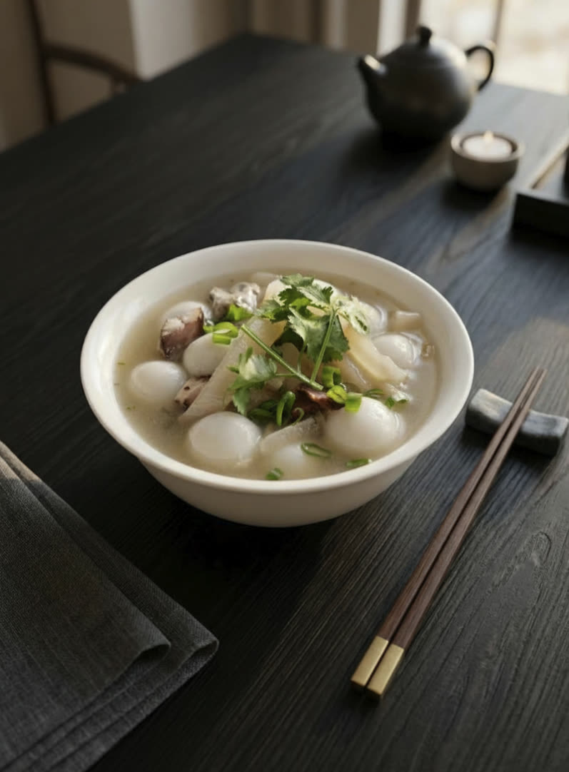 You Yi’s Hakka glutinous rice balls in white radish soup — styled presentation of the restaurant’s dish.